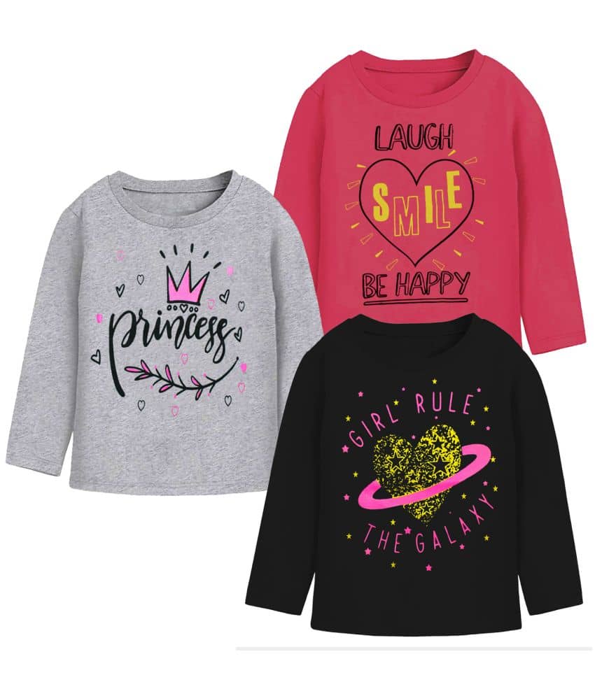 MIST N FOGG Pack of 3 Girls Cotton Blend T-Shirt ( Multi )