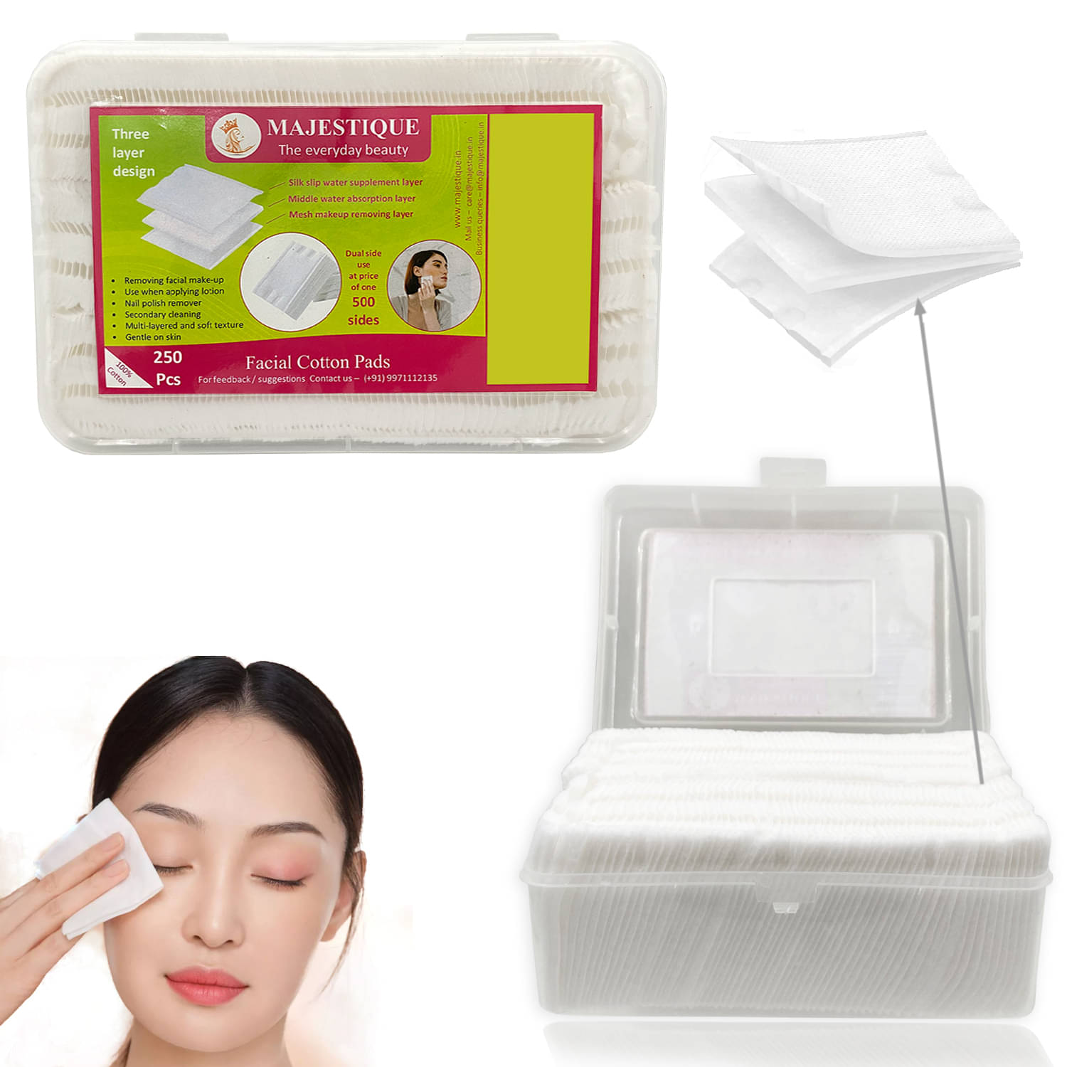     			Majestique 250Pcs Soft Touch Facial Cotton Pads Makeup Remover Wipes For Cleansing