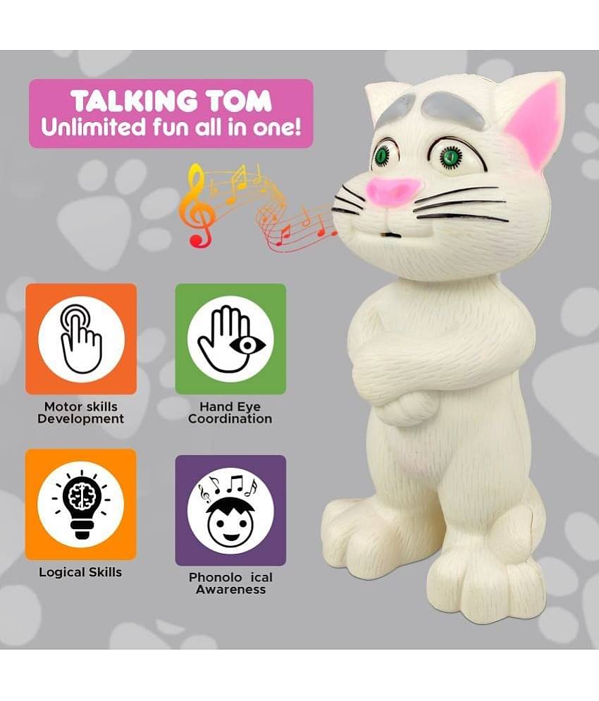 NHR Intelligent Talking Tom Cat, Speaking Robot Cat Repeats What You Say, Touch Recording Rhymes and Songs, Musical Cat Toy for Kids (3+ Years, White)