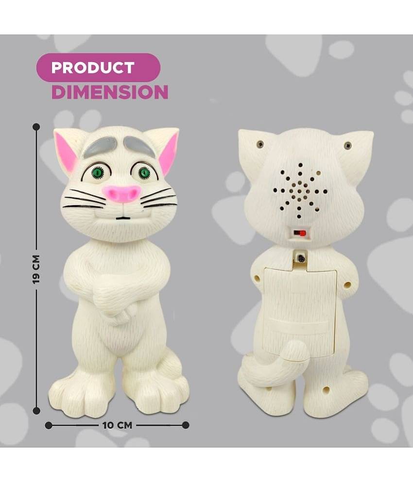 NHR Intelligent Talking Tom Cat, Speaking Robot Cat Repeats What You Say, Touch Recording Rhymes and Songs, Musical Cat Toy for Kids (3+ Years, White)