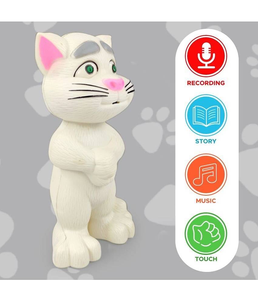 NHR Intelligent Talking Tom Cat, Speaking Robot Cat Repeats What You Say, Touch Recording Rhymes and Songs, Musical Cat Toy for Kids (3+ Years, White)