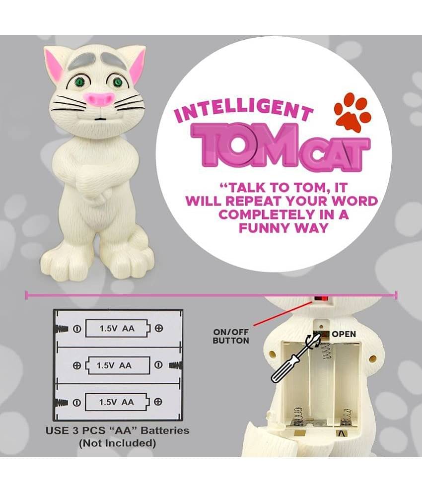 NHR Intelligent Talking Tom Cat, Speaking Robot Cat Repeats What You Say, Touch Recording Rhymes and Songs, Musical Cat Toy for Kids (3+ Years, White)