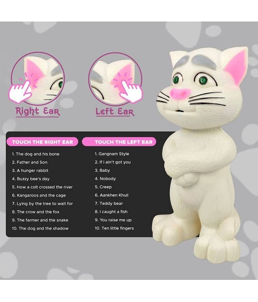 NHR Intelligent Talking Tom Cat, Speaking Robot Cat Repeats What You Say, Touch Recording Rhymes and Songs, Musical Cat Toy for Kids (3+ Years, White)