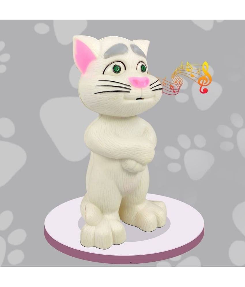 NHR Intelligent Talking Tom Cat, Speaking Robot Cat Repeats What You Say, Touch Recording Rhymes and Songs, Musical Cat Toy for Kids (3+ Years, White)