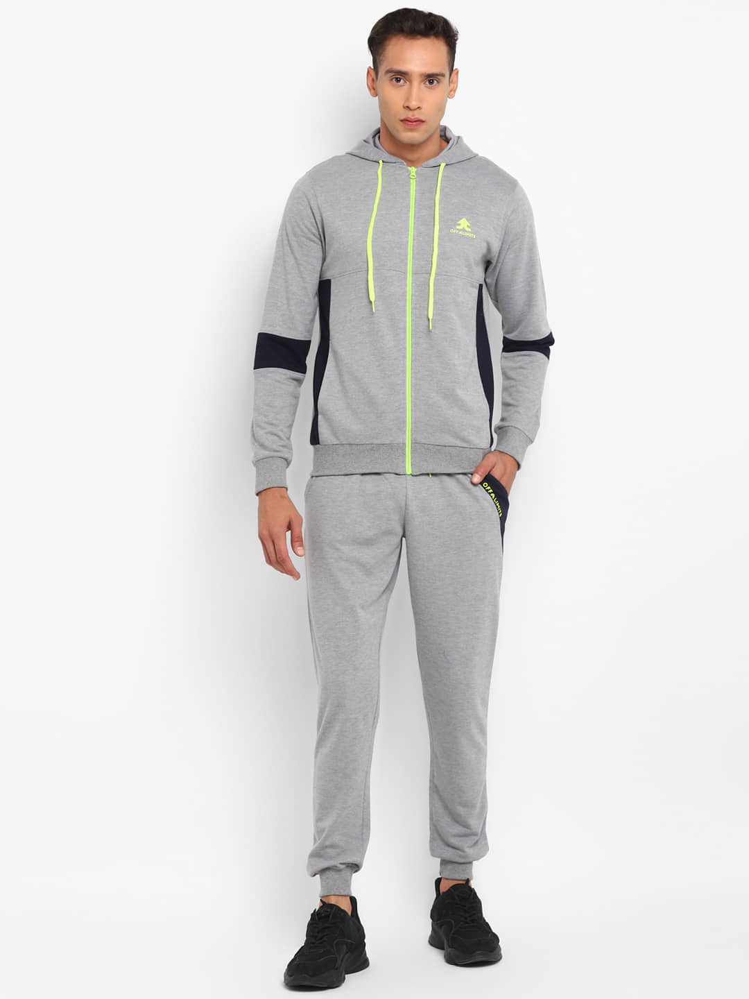 OFF LIMITS - Grey Melange Cotton Blend Regular Fit Colorblock Men's Sports Tracksuit ( Pack of 1 )