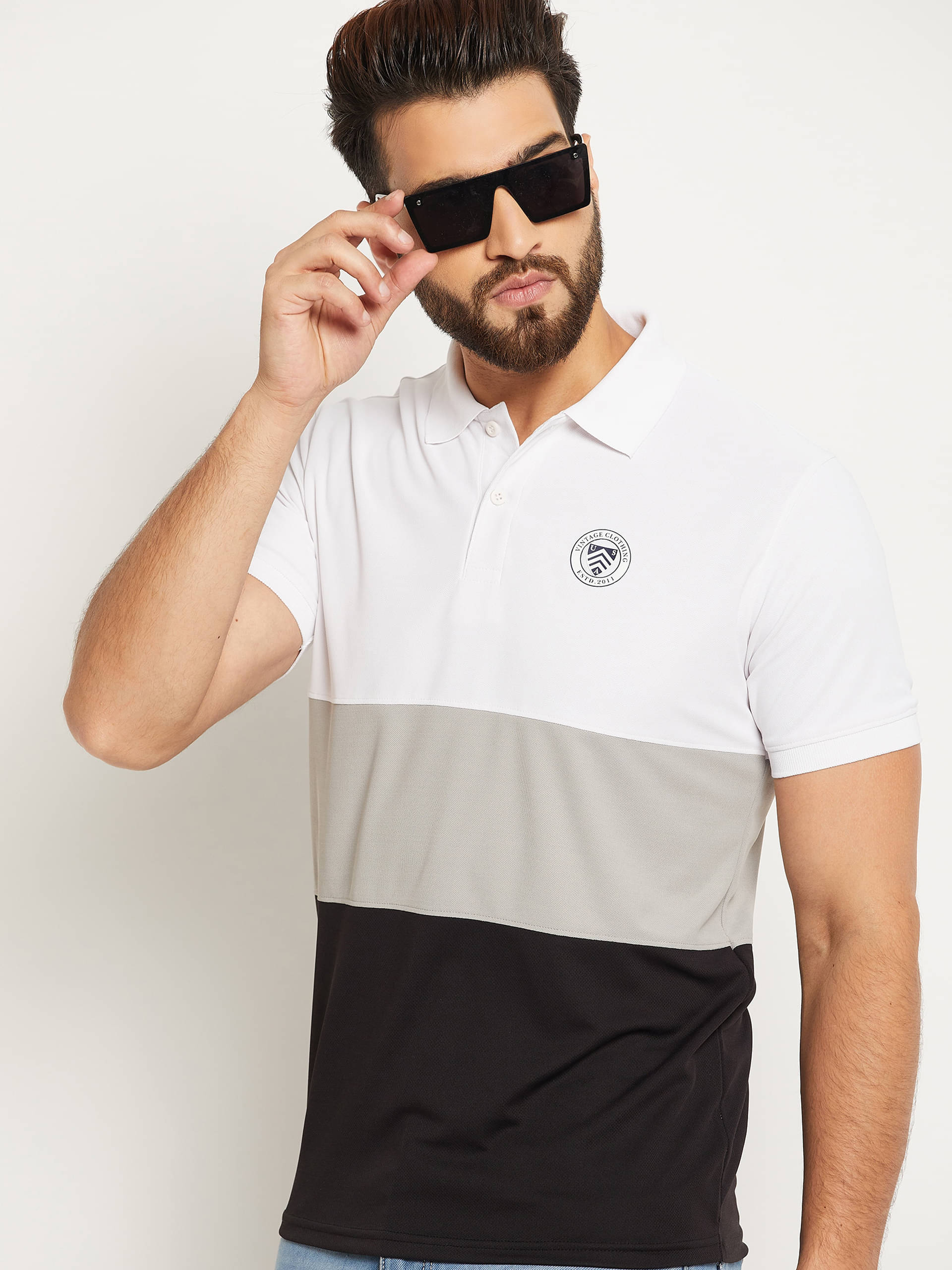     			OGEN Pack of 1 Cotton Blend Regular Fit Colorblock Half Sleeves Men's Polo T Shirt ( Black )
