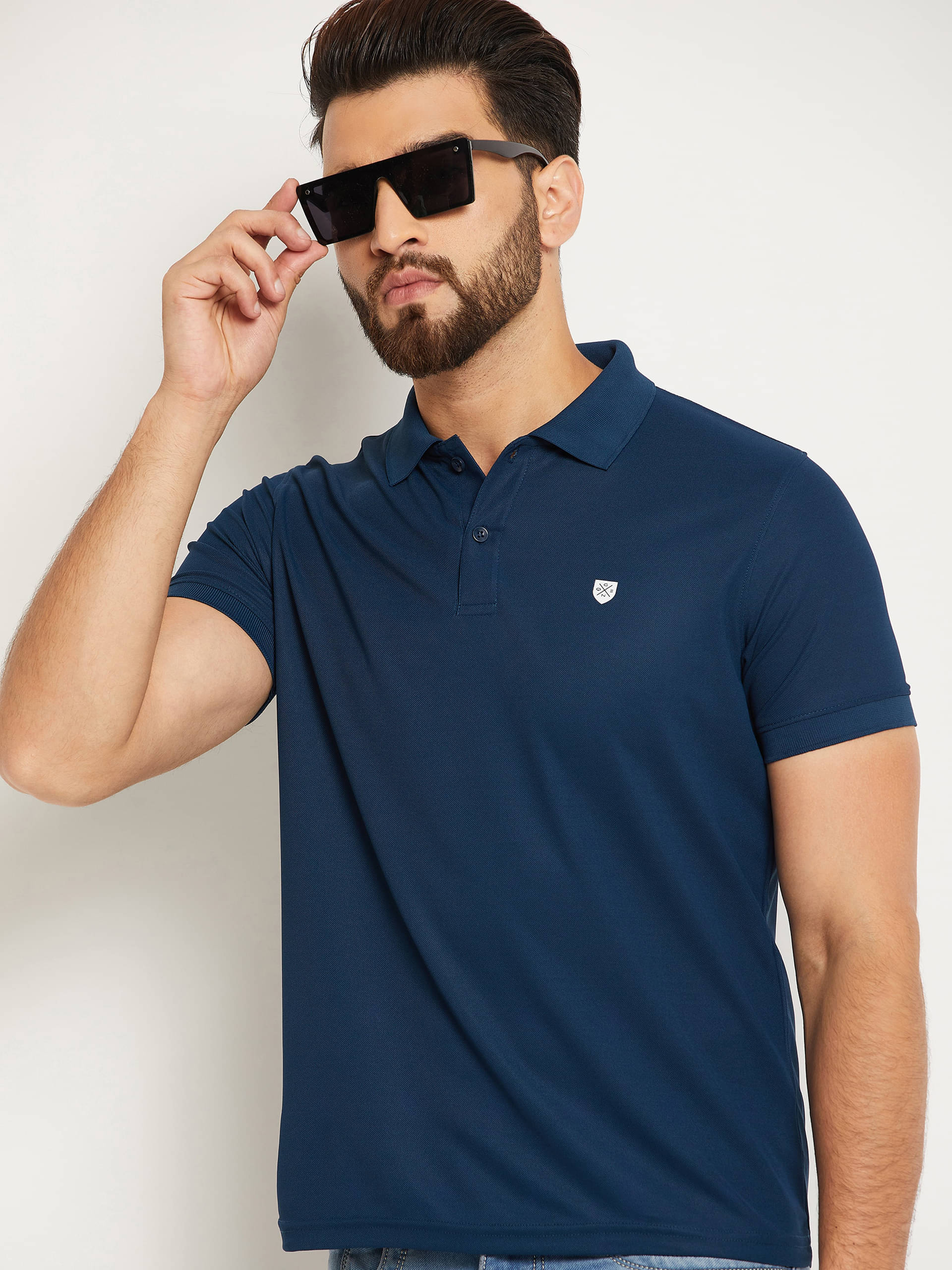 OGEN Pack of 1 Cotton Blend Regular Fit Solid Half Sleeves Men's Polo T Shirt ( Blue )     			OGEN Pack of 1 Cotton Blend Regular Fit Solid Half Sleeves Men's Polo T Shirt ( Blue )
