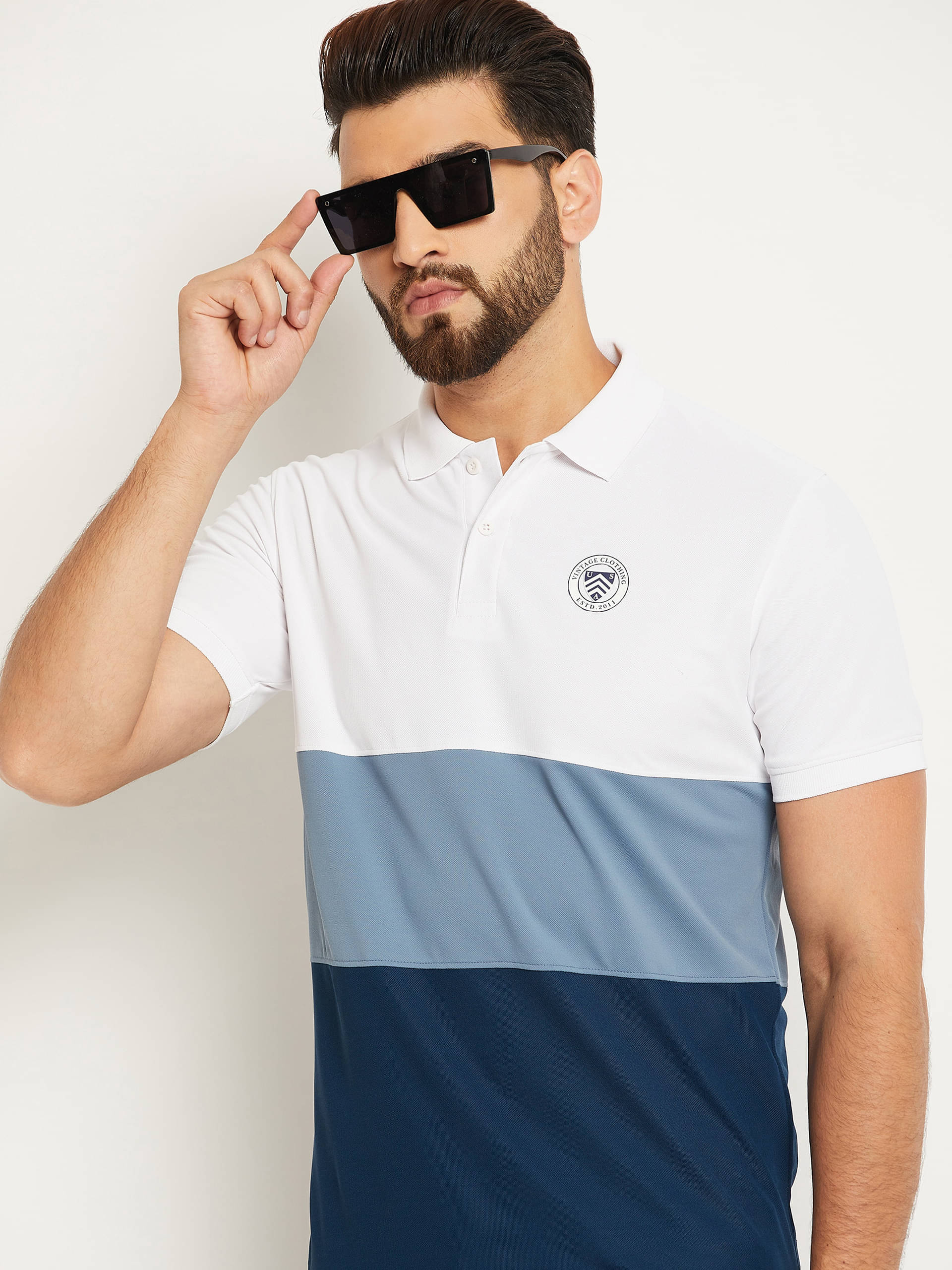     			OGEN Pack of 1 Cotton Blend Regular Fit Colorblock Half Sleeves Men's Polo T Shirt ( Blue )