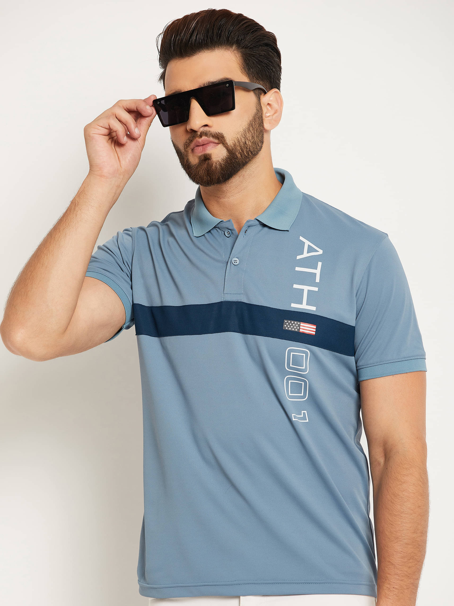     			OGEN Pack of 1 Cotton Blend Regular Fit Printed Half Sleeves Men's Polo T Shirt ( Blue )