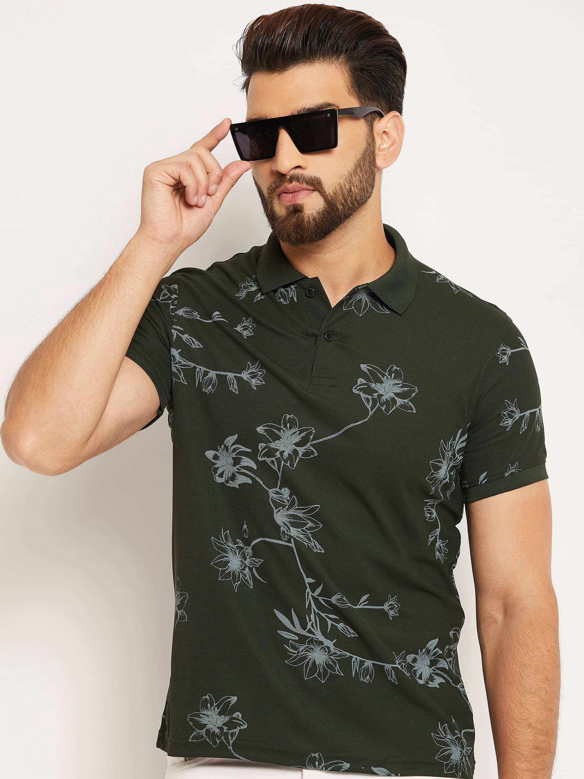     			OGEN Pack of 1 Cotton Blend Regular Fit Printed Half Sleeves Men's Polo T Shirt ( Green )