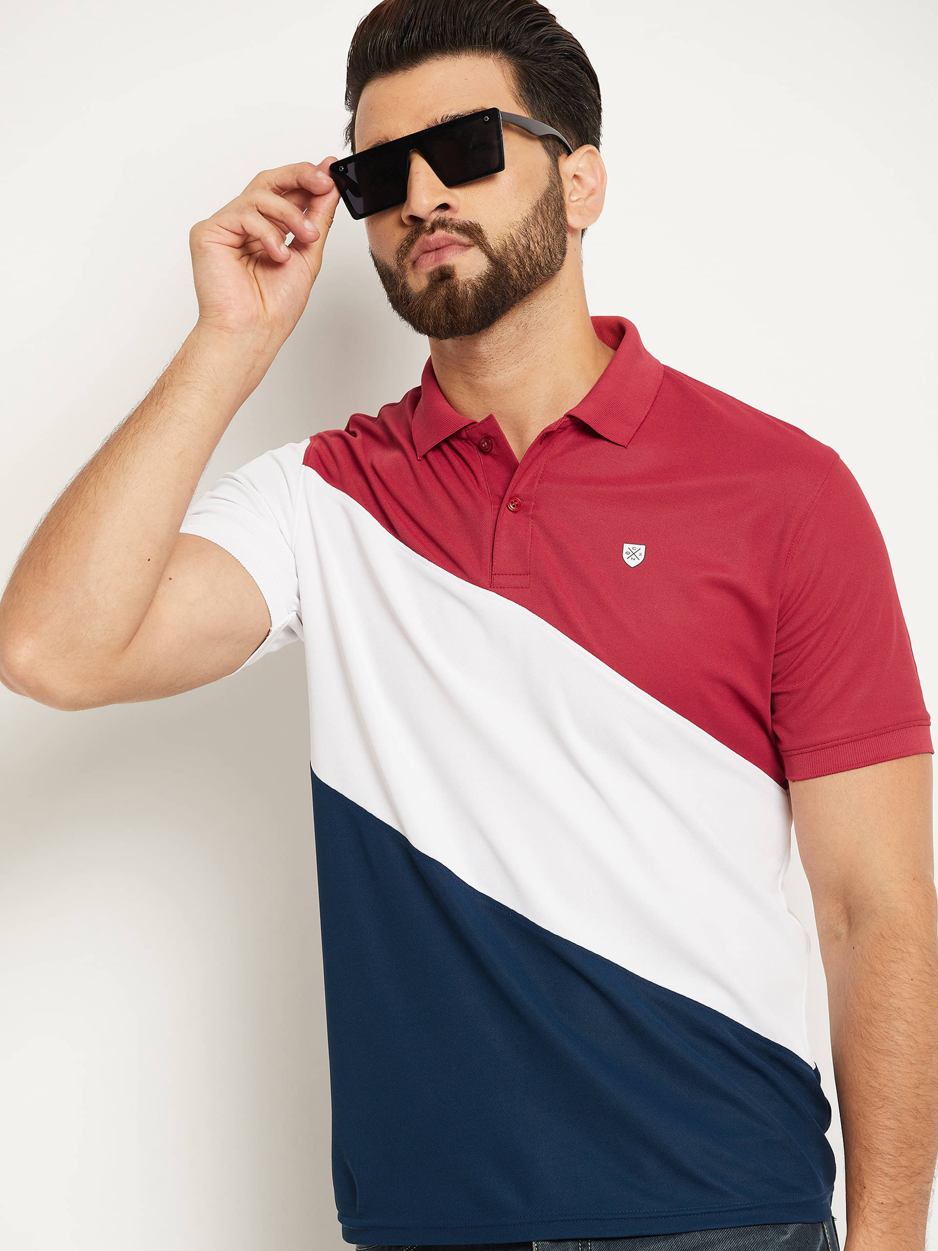     			OGEN Pack of 1 Cotton Blend Regular Fit Colorblock Half Sleeves Men's Polo T Shirt ( Maroon )