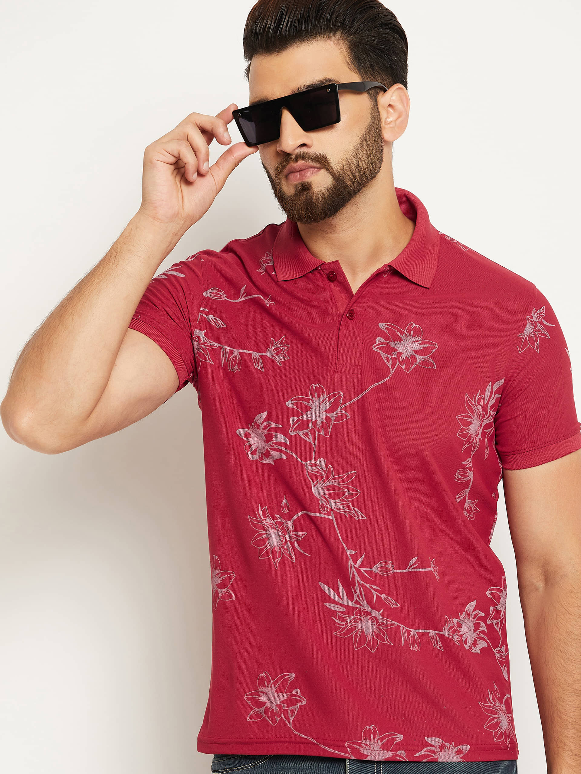 OGEN Pack of 1 Cotton Blend Regular Fit Printed Half Sleeves Men's Polo T Shirt ( White )