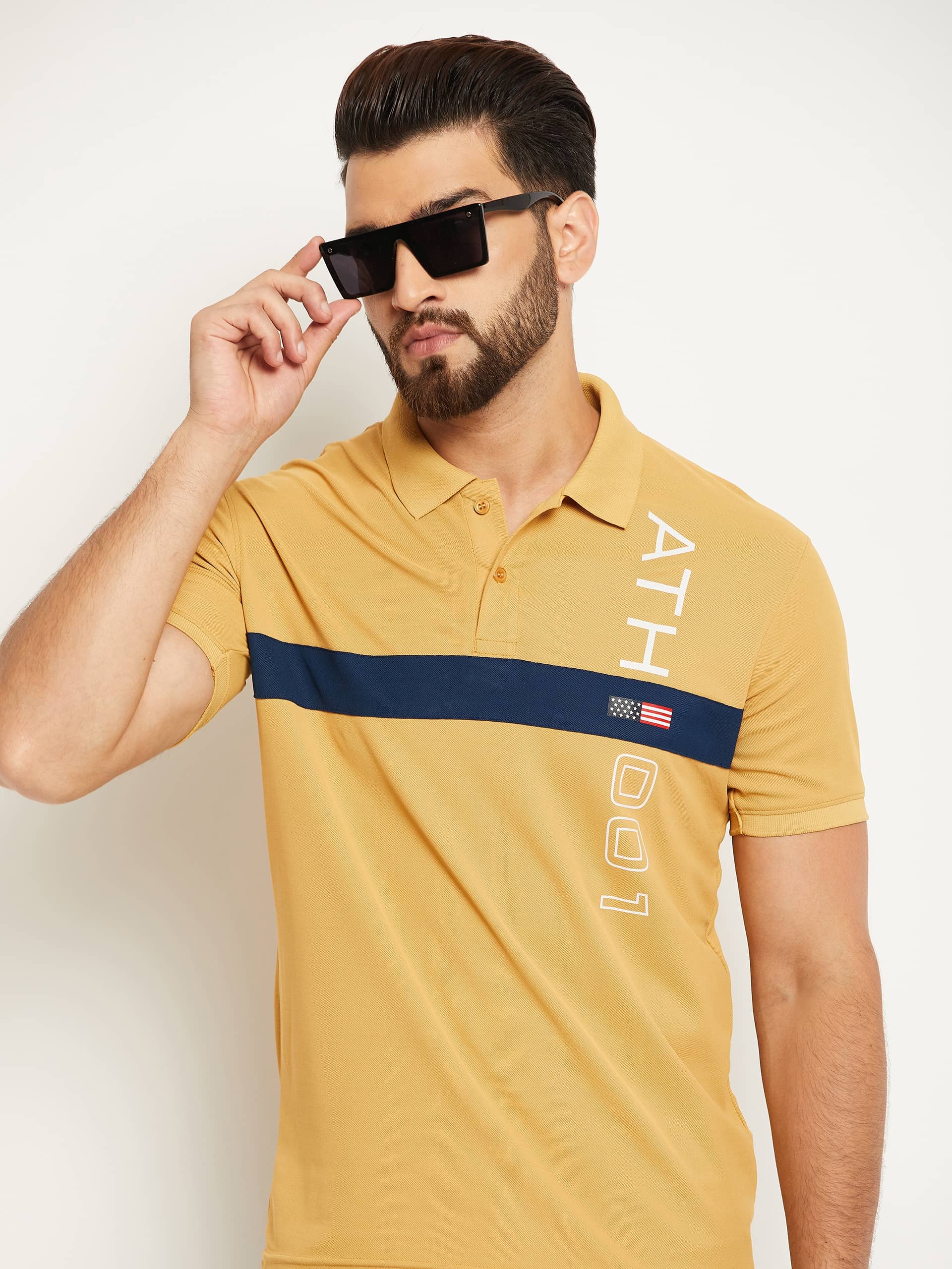OGEN Pack of 1 Cotton Blend Regular Fit Printed Half Sleeves Men's Polo T Shirt ( Mustard )
