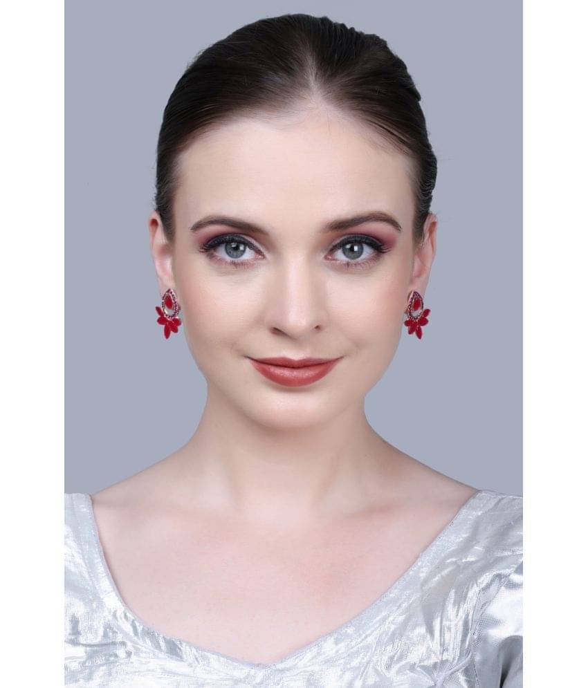     			PUJVI - Red Stud Earrings ( Pack of 1 )