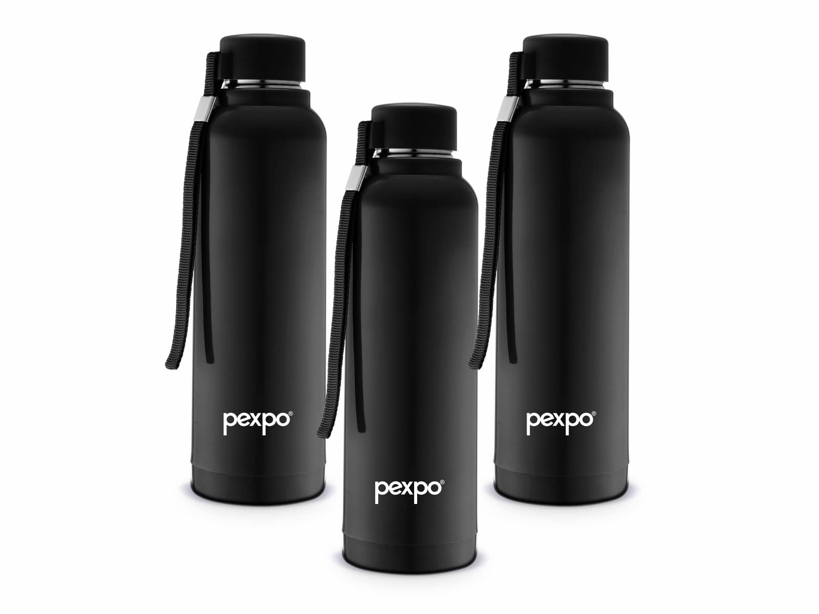 Pexpo - STEREO 900 PUF INSULATED STAINLESS STEEL BOTTLE Black School Water Bottle 700ML mL ( Set of 3 )