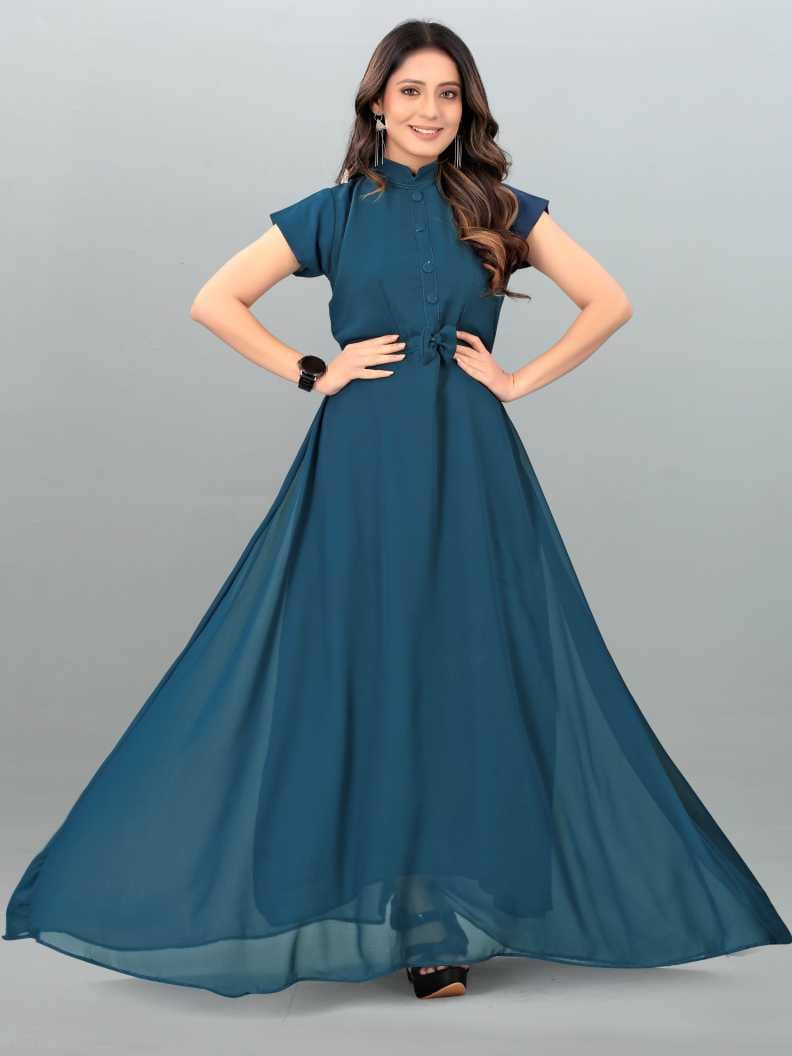 RAIYANI FASHION Women Georgette Solid Gown ( Magenta )