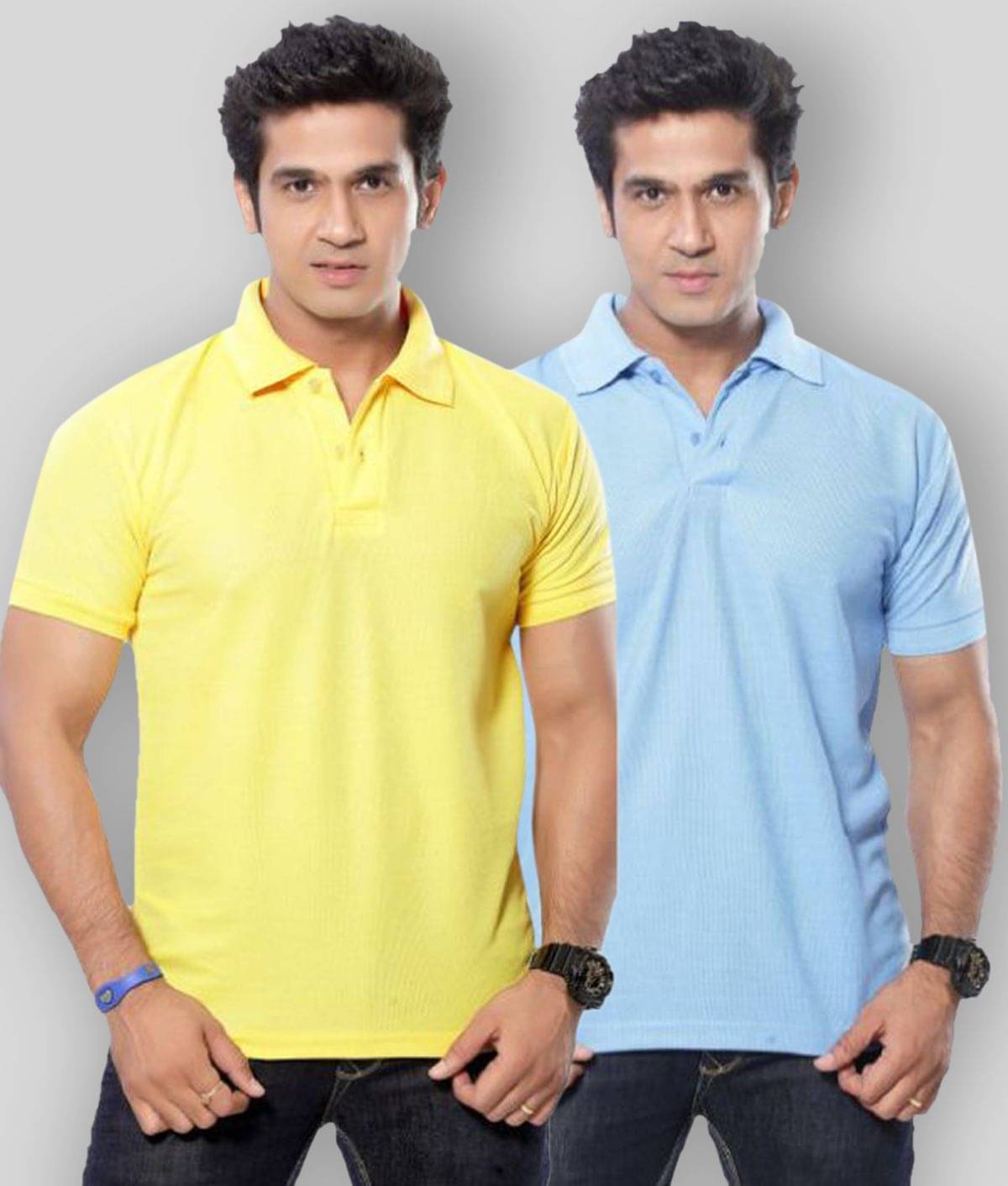 SKYRISE Pack of 2 Cotton Blend Slim Fit Solid Half Sleeves Men's Polo T Shirt ( Multicolor ) SKYRISE Pack of 2 Cotton Blend Slim Fit Solid Half Sleeves Men's Polo T Shirt ( Multicolor )