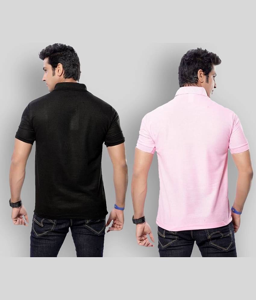 SKYRISE Pack of 2 Cotton Blend Slim Fit Solid Half Sleeves Men's Polo T Shirt ( Multicolor )