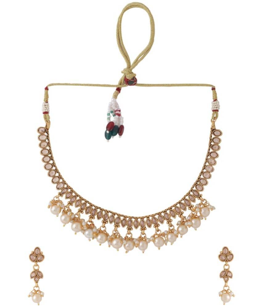 VIRAASI - Golden Brass Necklace Set ( Pack of 1 )
