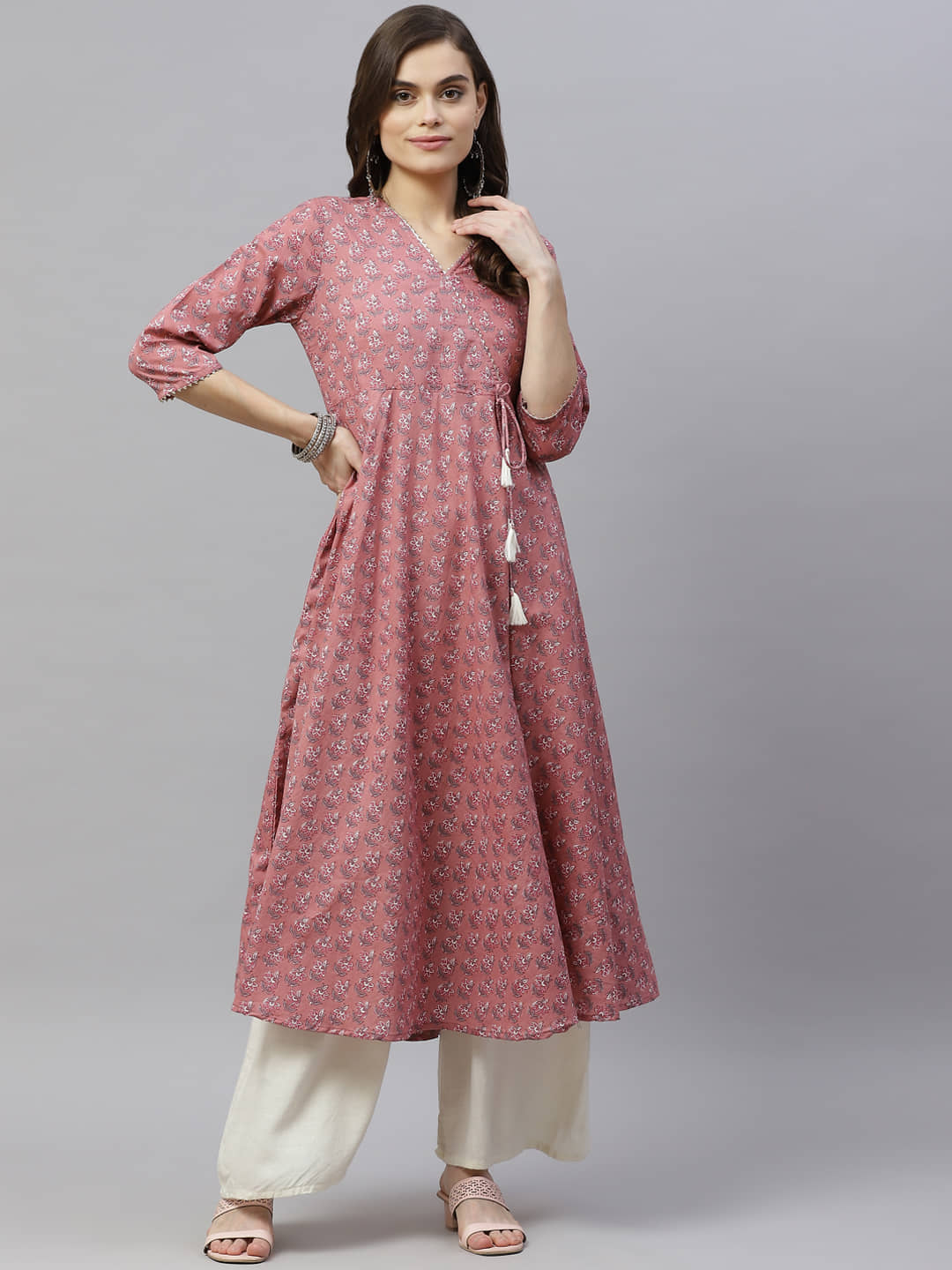 miravan - Pink Cotton Women's Angrakha Kurti ( Pack of 1 ) - Kurtis, Tunics | Buy online on ZillyBuy