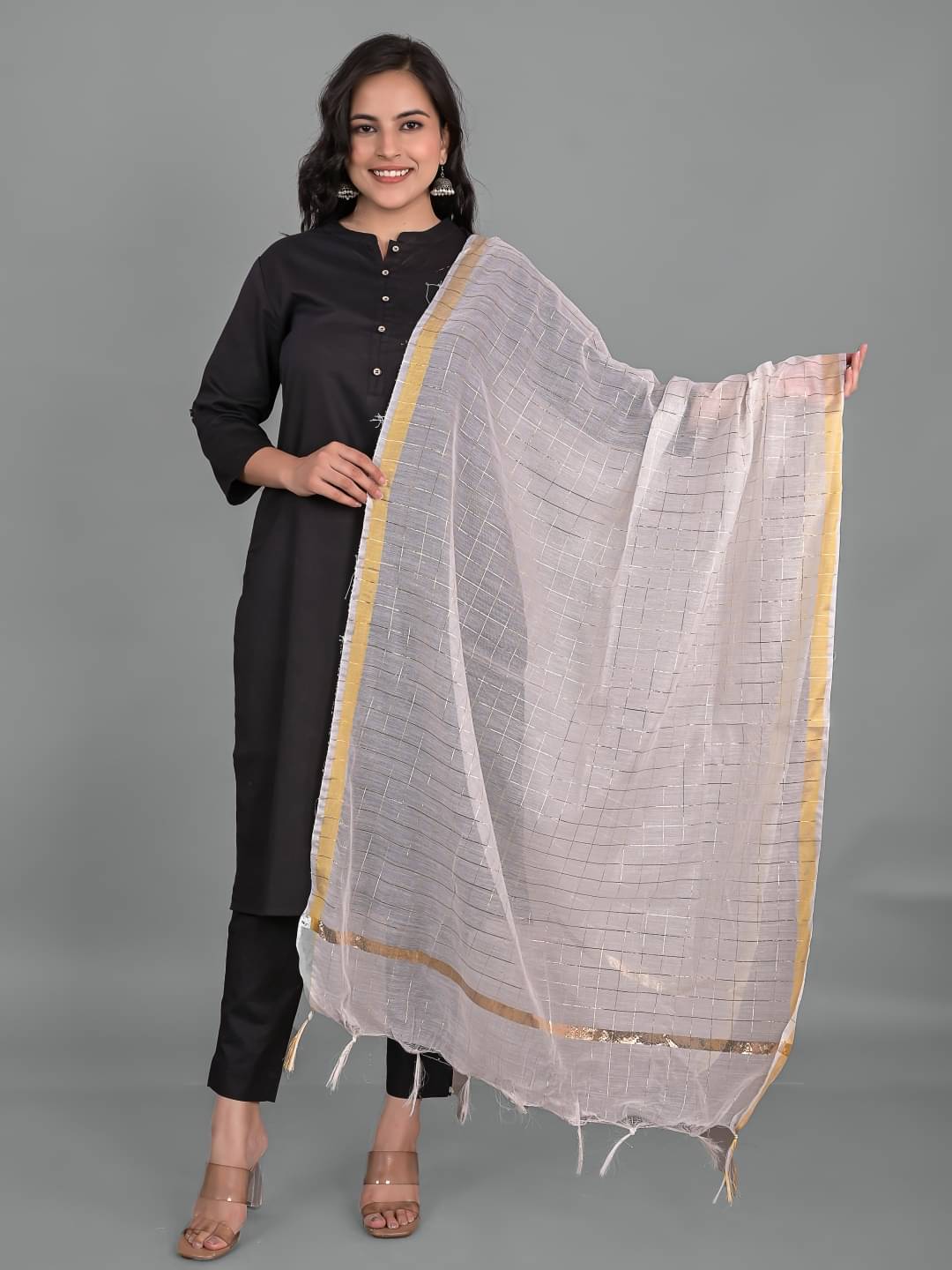    			Apratim - White Chanderi Women's Dupatta - ( Pack of 1 )