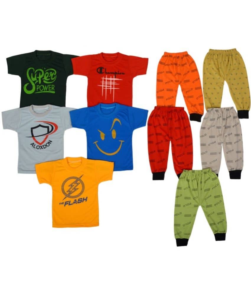 DIAMOND EXPORTER Pack of 5 Boys Cotton Blend T-Shirt & Trackpants Set ( Multicolor )