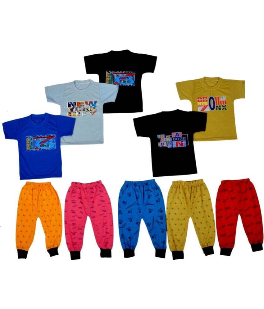 DIAMOND EXPORTER Pack of 5 Baby Boys Cotton Blend T-Shirt & Pyjama Set ( Multicolor )     			DIAMOND EXPORTER Pack of 5 Baby Boys Cotton Blend T-Shirt & Pyjama Set ( Multicolor )