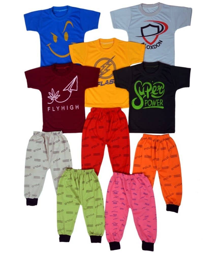 DIAMOND EXPORTER Pack of 5 Boys Cotton Blend T-Shirt & Trackpants Set ( Multicolor )