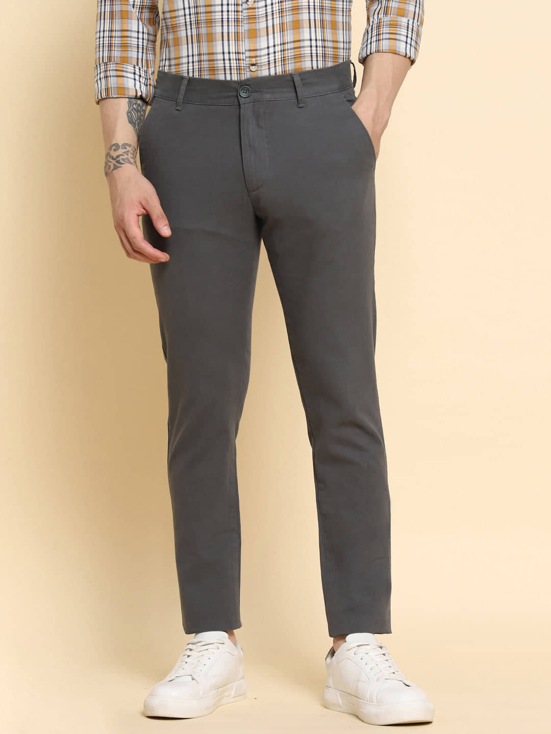 Dennis Lingo Grey Slim Chinos ( Pack of 1 ) - Trousers | Buy online on ZillyBuy