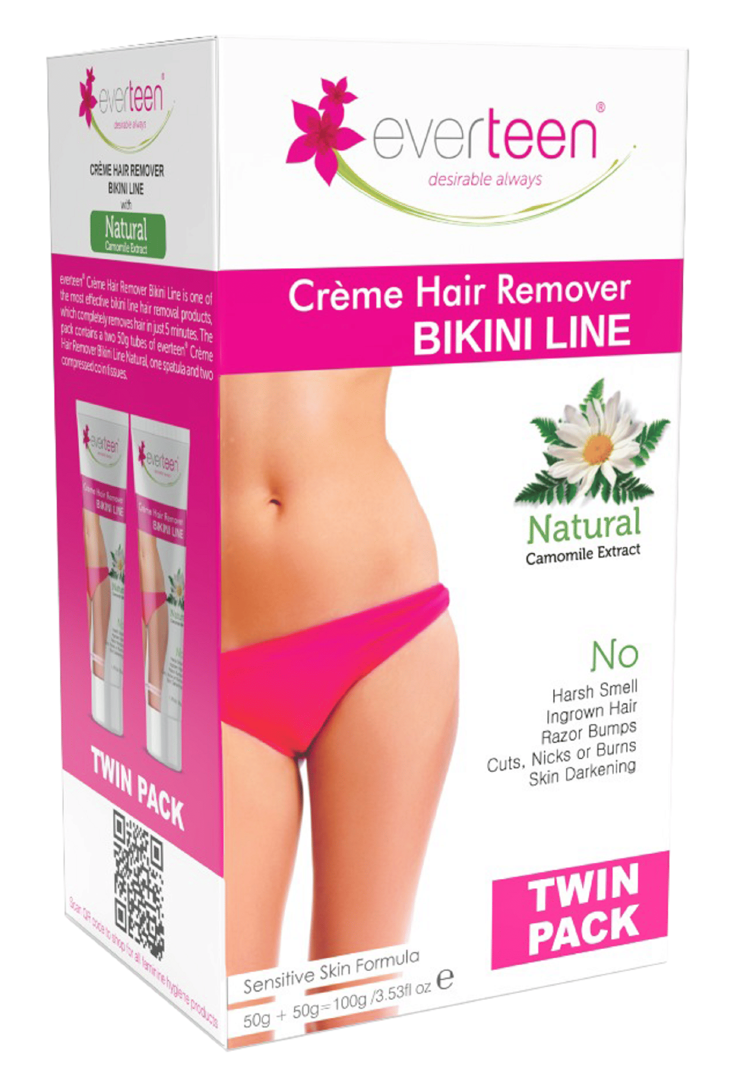 Everteen Natural Bikini Line Hair Remover Creme for Women, Twin Pack (50g + 50 g)