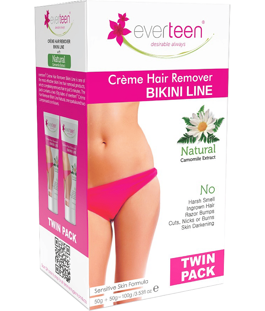 Everteen Natural Bikini Line Hair Remover Creme for Women, Twin Pack (50g + 50 g)