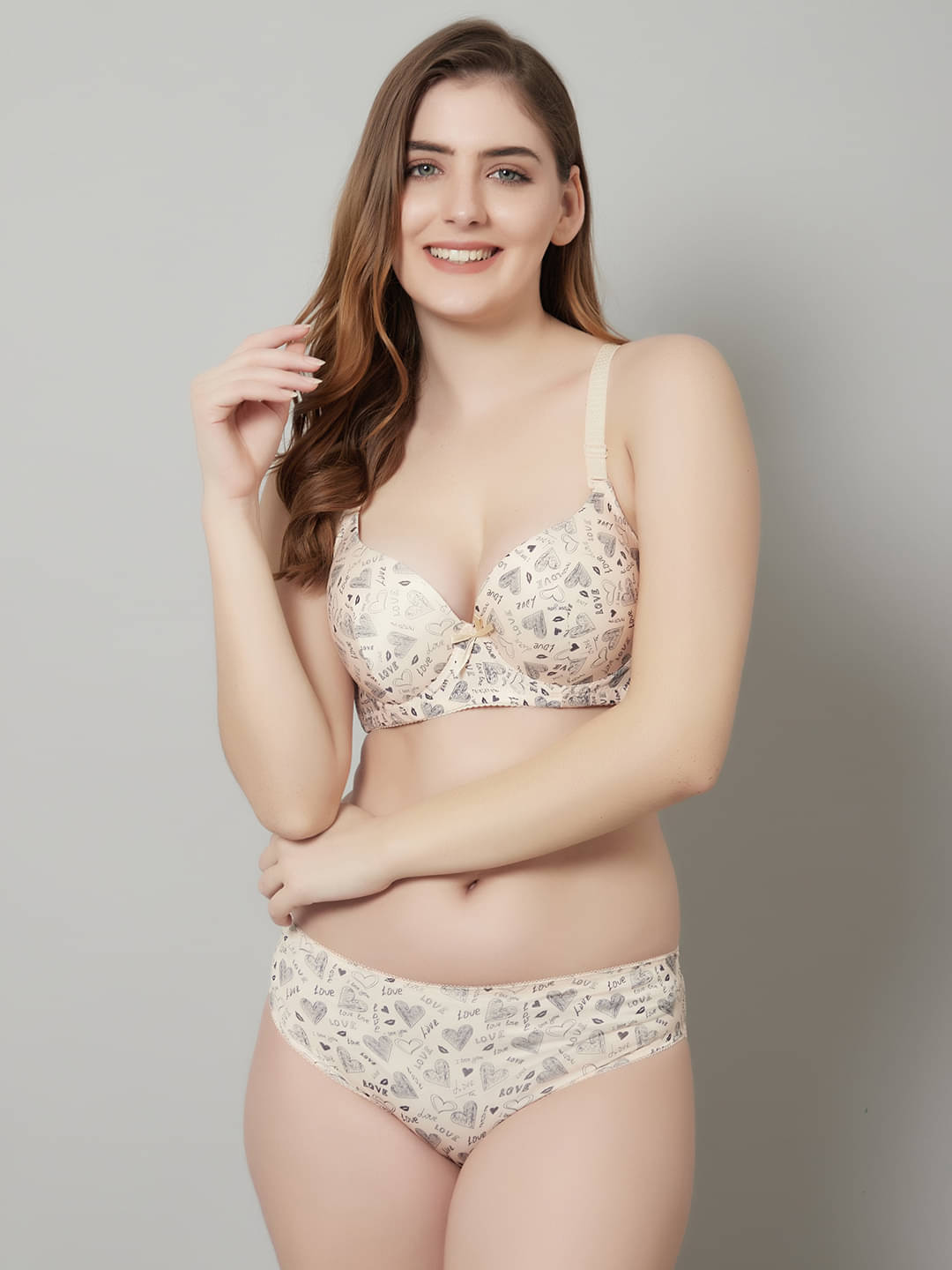     			PrettyCat Polyester Women's Bra & Panty Set ( Beige )