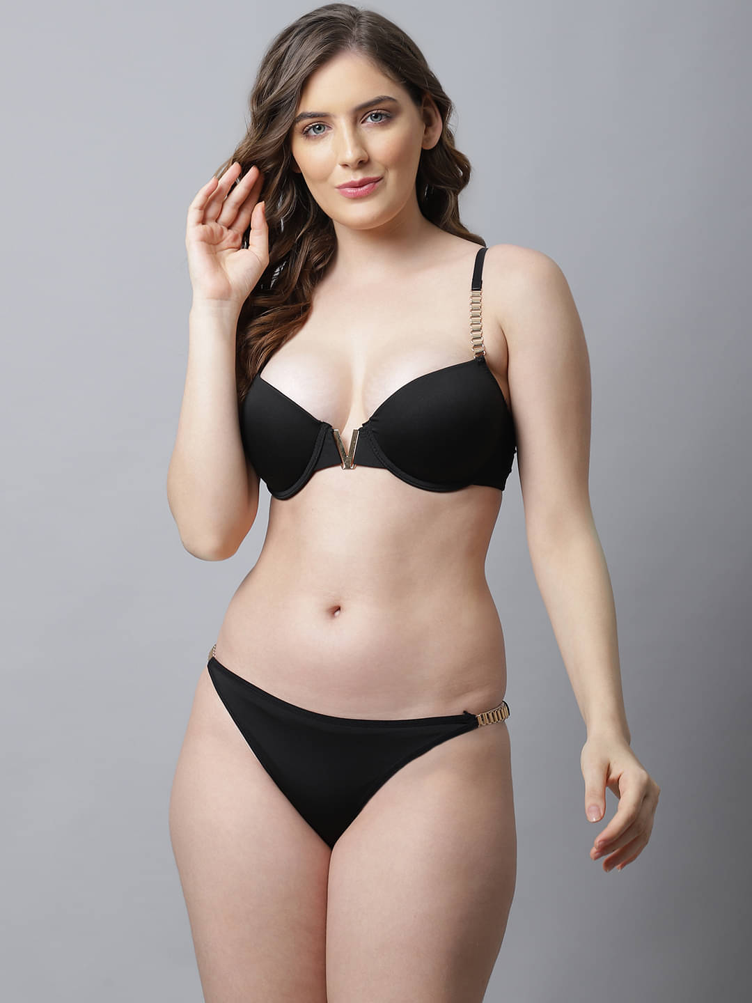     			PrettyCat Polyester Women's Bra & Panty Set ( Black )