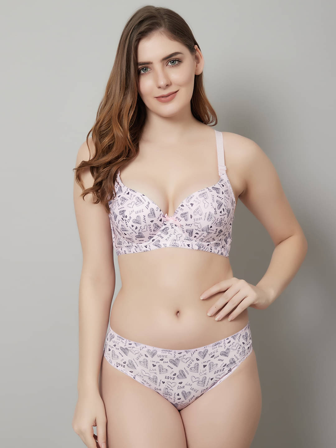 PrettyCat Polyester Women's Bra & Panty Set ( Pink )     			PrettyCat Polyester Women's Bra & Panty Set ( Pink )