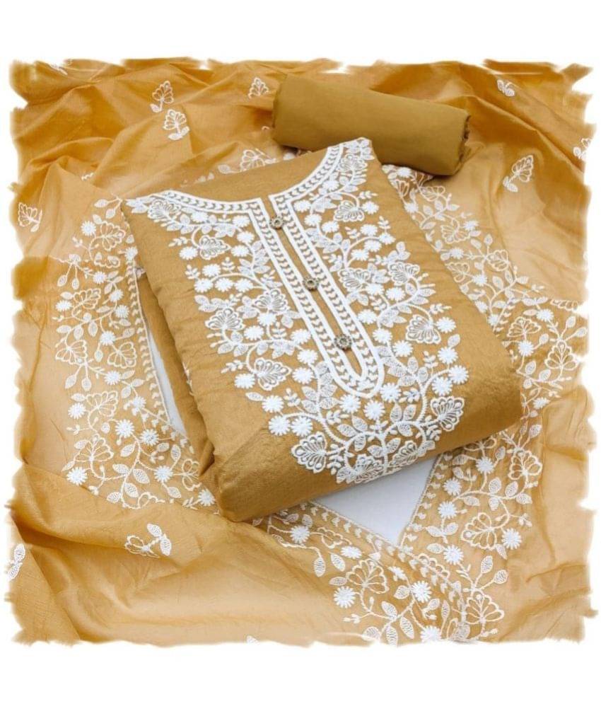     			Sidhidata - Unstitched Beige Chanderi Dress Material ( Pack of 1 )