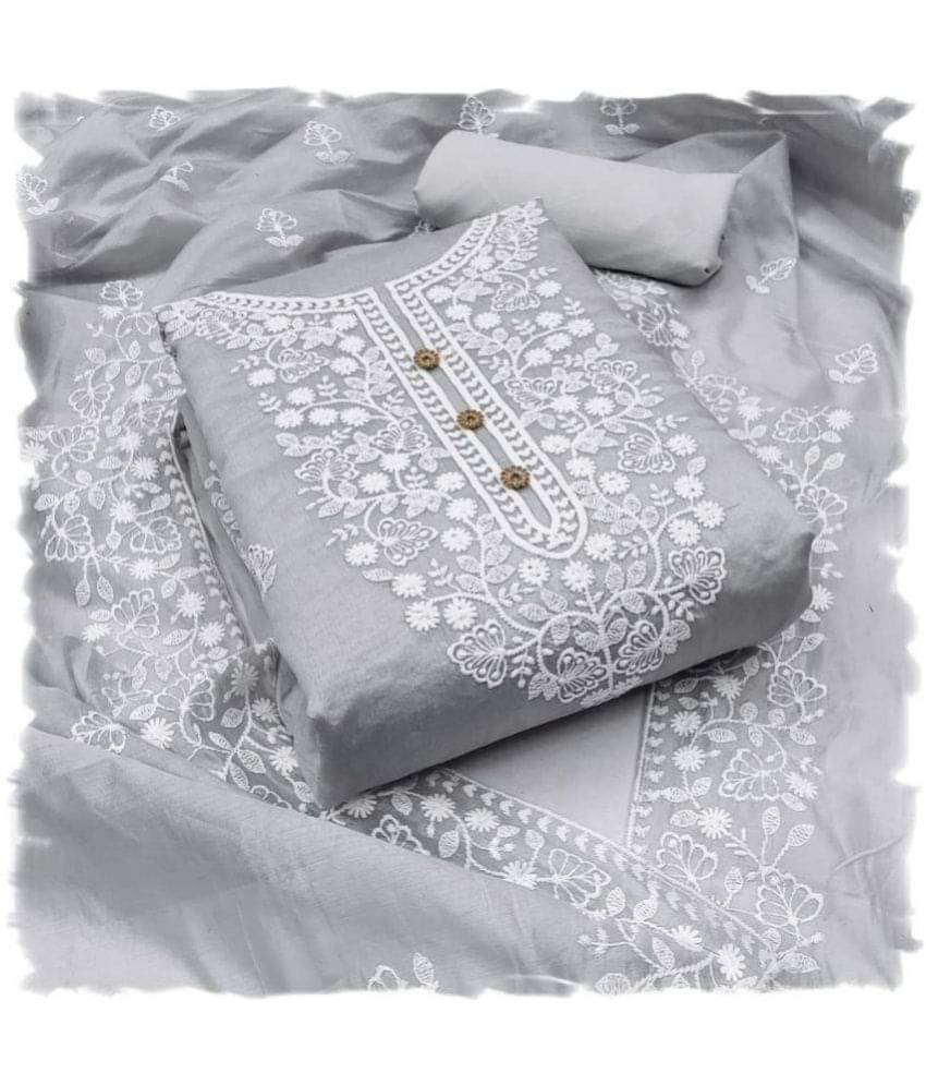 Sidhidata - Unstitched Light Grey Chanderi Dress Material ( Pack of 1 ) Sidhidata - Unstitched Light Grey Chanderi Dress Material ( Pack of 1 )