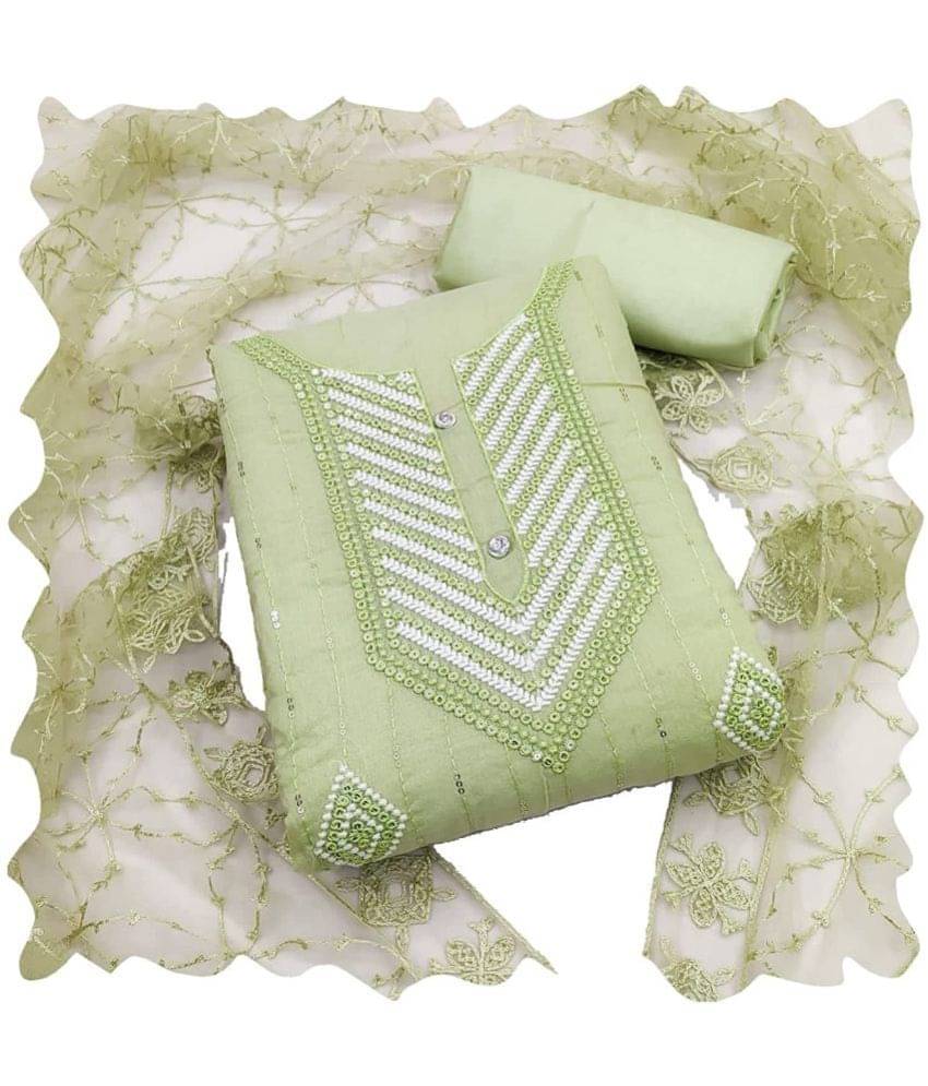 Sidhidata - Unstitched Mint Green Chanderi Dress Material ( Pack of 1 ) Sidhidata - Unstitched Mint Green Chanderi Dress Material ( Pack of 1 )