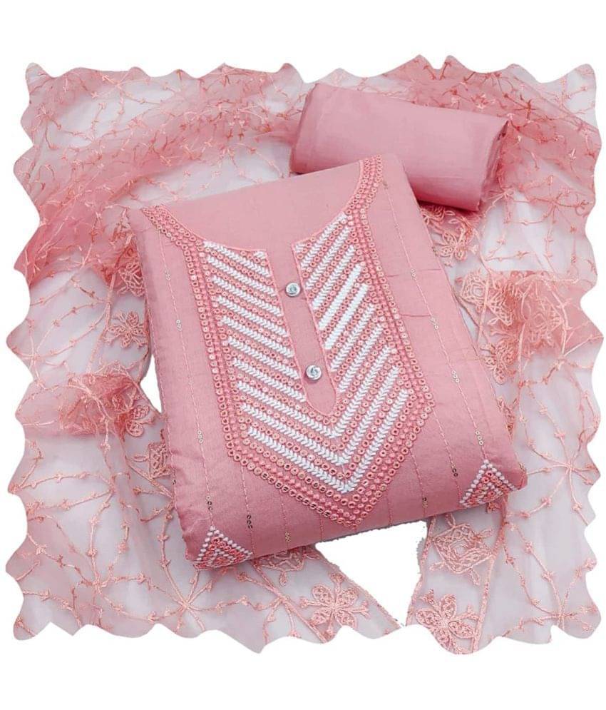     			Sidhidata - Unstitched Pink Chanderi Dress Material ( Pack of 1 )