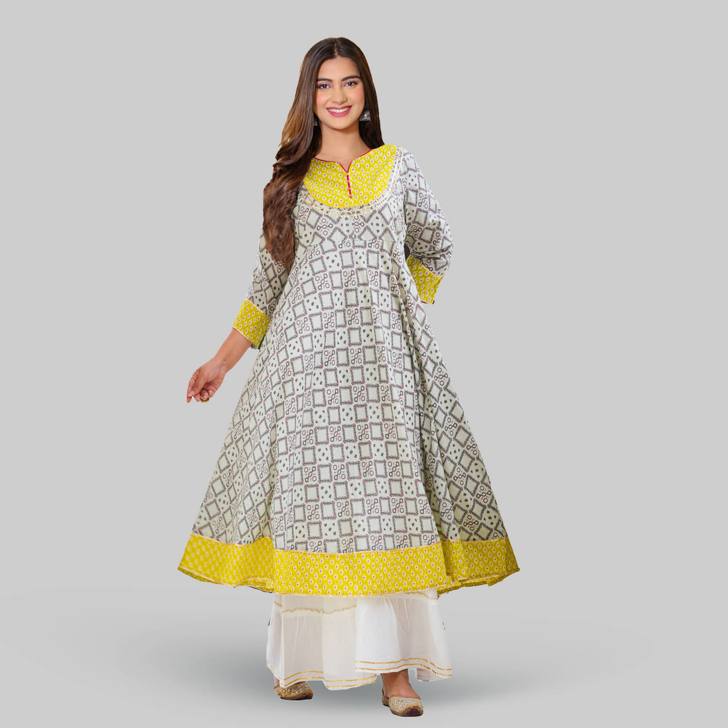 Yash Gallery - Multicoloured Cotton Women's Anarkali Kurti ( Pack of 1 ) Yash Gallery - Multicoloured Cotton Women's Anarkali Kurti ( Pack of 1 )