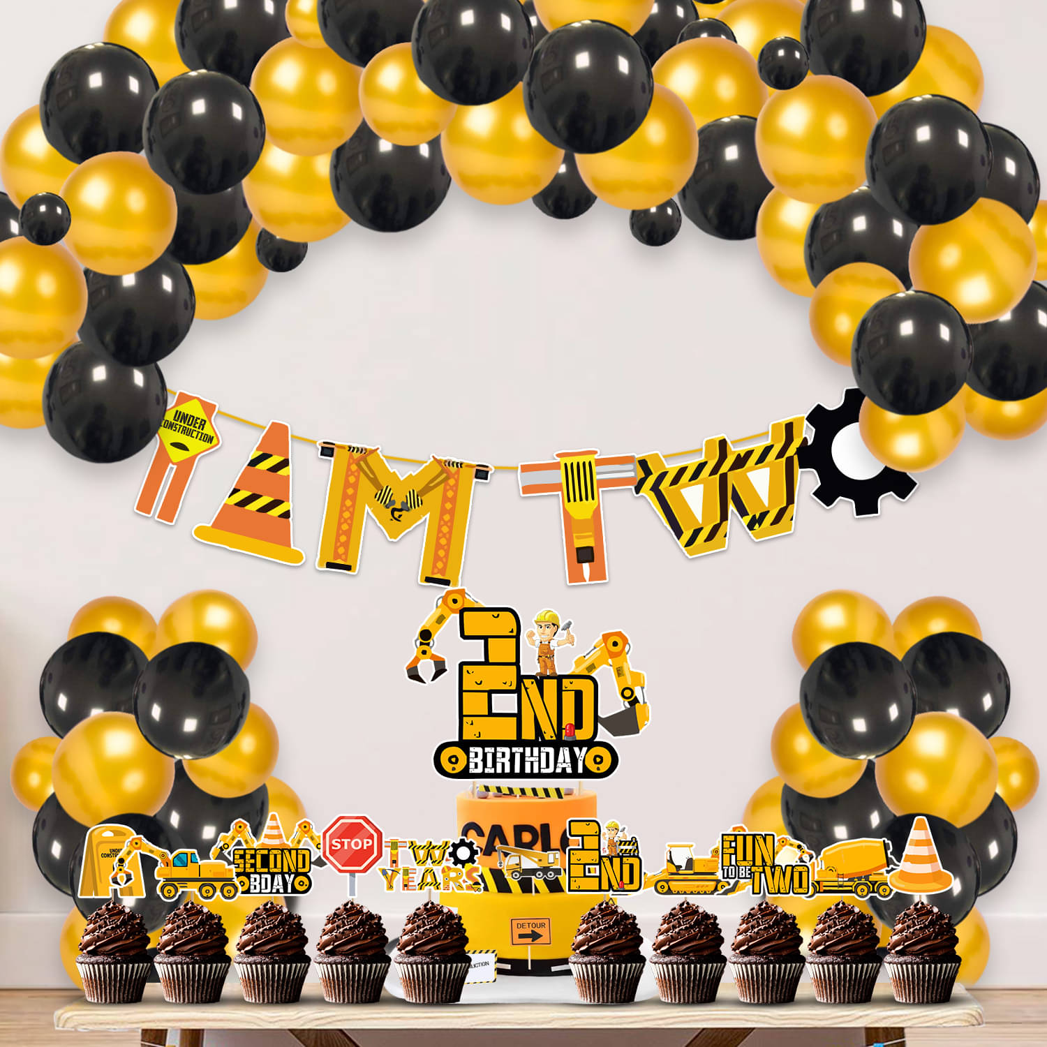     			Zyozi Under Construction Theme Balloon Decoration,Under Construction Theme Birthday for Boys with I Am Two Banner,Cake & Cupcake Toppers,Balloons Birthday Decoration Kit (Pack of 37)