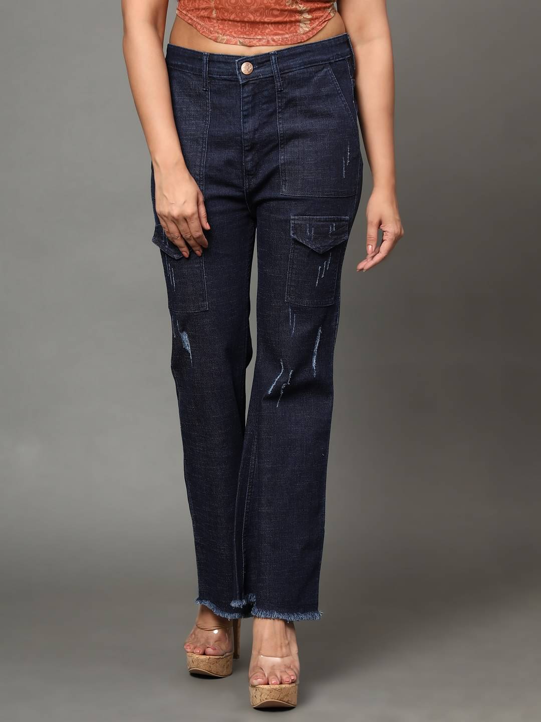     			AngelFab - Blue Denim Bootcut Women's Casual Pants ( Pack of 1 )