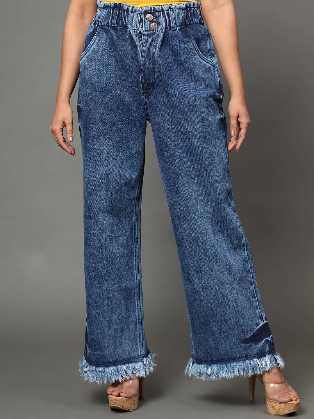     			AngelFab - Blue Denim Wide Leg Women's Casual Pants ( Pack of 1 )