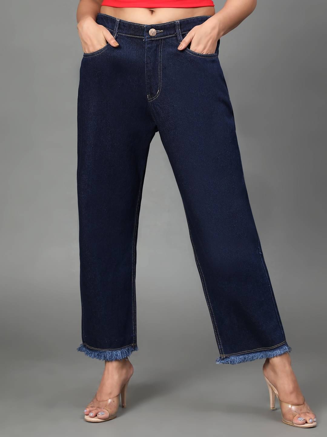     			AngelFab - Navy Blue Denim Straight Women's Casual Pants ( Pack of 1 )