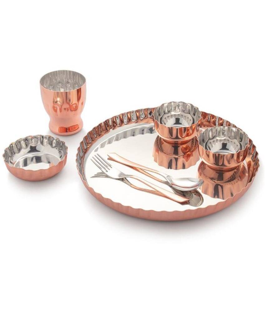 Dynore - 7 Pcs Copper Plated Dinner Set Gold Stainless Steel Dinner Set ( Pack of 7 ) Dynore - 7 Pcs Copper Plated Dinner Set Gold Stainless Steel Dinner Set ( Pack of 7 )