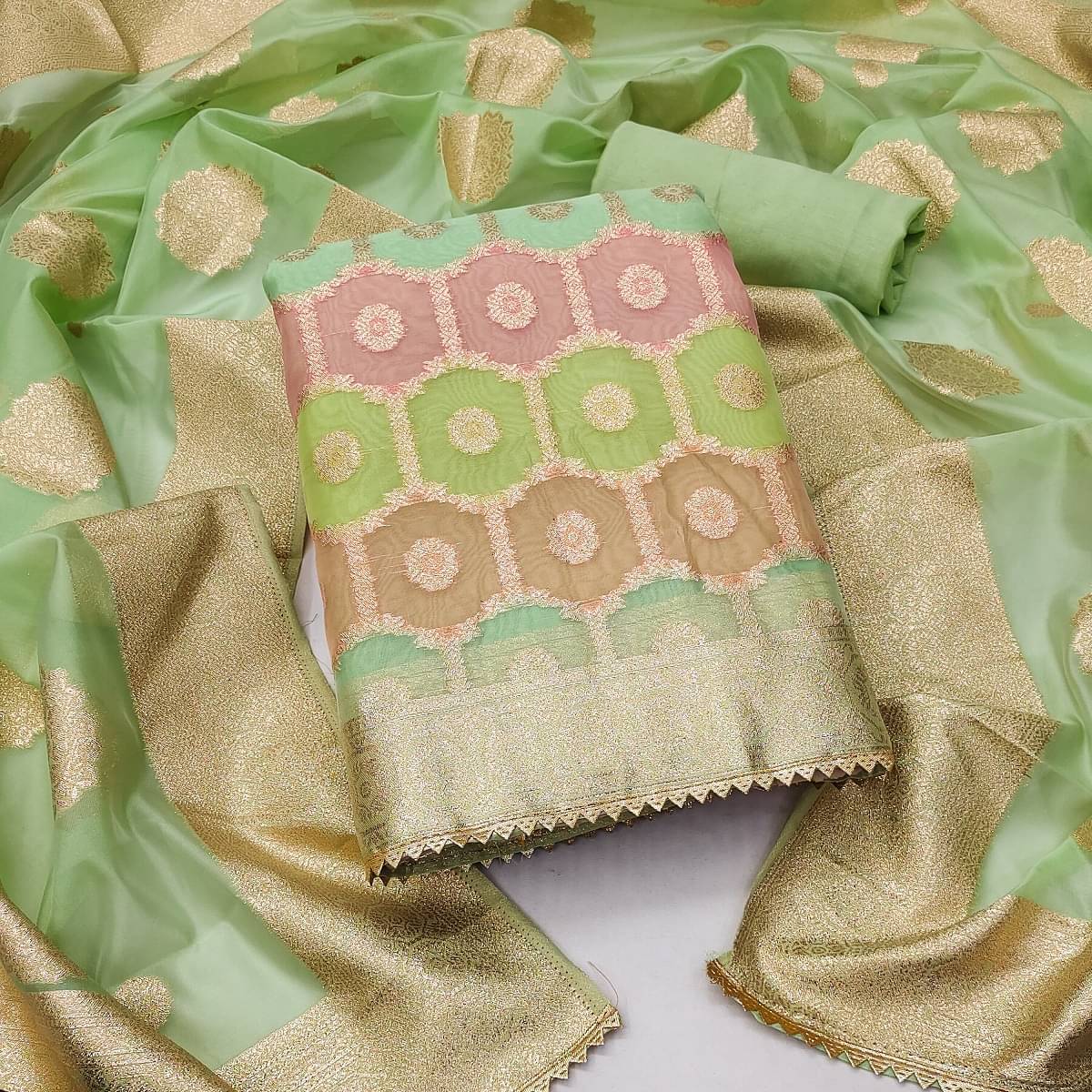     			Gazal Fashions - Unstitched Green Organza Dress Material ( Pack of 1 )