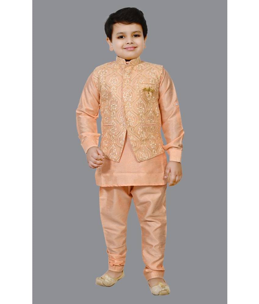     			J D Creation Boys Silk Floral - Pattern Kurta Pant Set ( Pink , Pack of 1 )