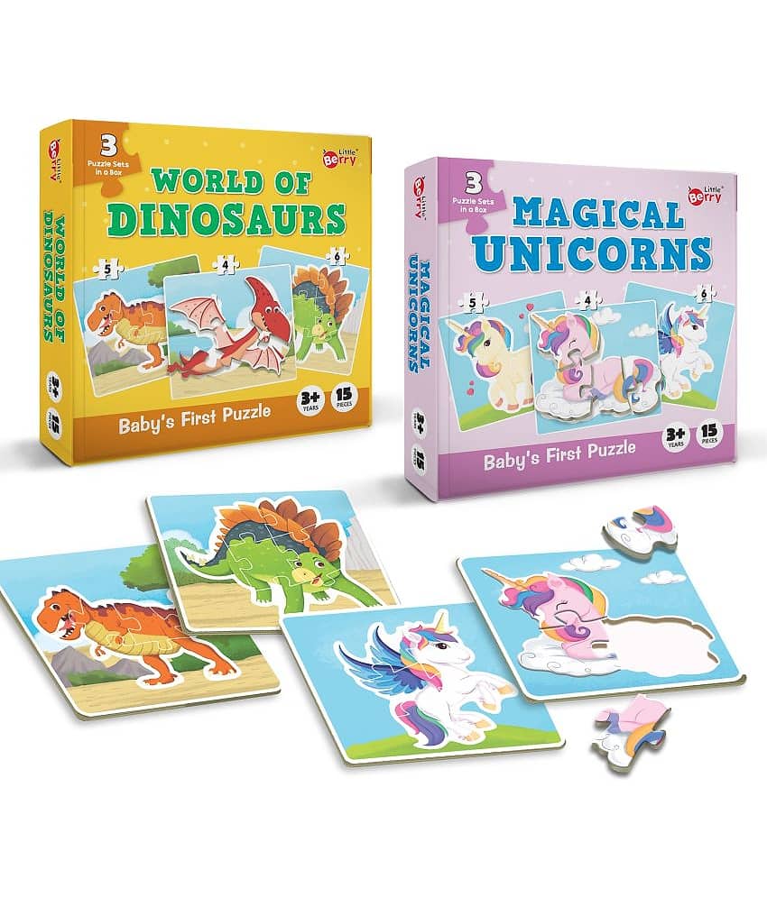 Little Berry Baby’s First Jigsaw Puzzle Set of 2 for Kids: World of Dinosaurs and Magical Unicorns - 15 Puzzle Pieces Each - Toys and Games | Buy online on ZillyBuy