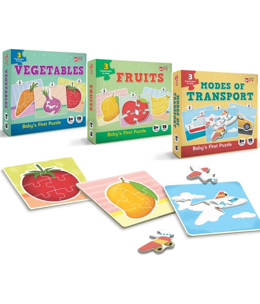 Little Berry Baby’s First Jigsaw Puzzle Set of 3 for Kids: Fruits, Vegetables & Modes of Transport - 15 Puzzle Pieces Each Little Berry Baby’s First Jigsaw Puzzle Set of 3 for Kids: Fruits, Vegetables & Modes of Transport - 15 Puzzle Pieces Each