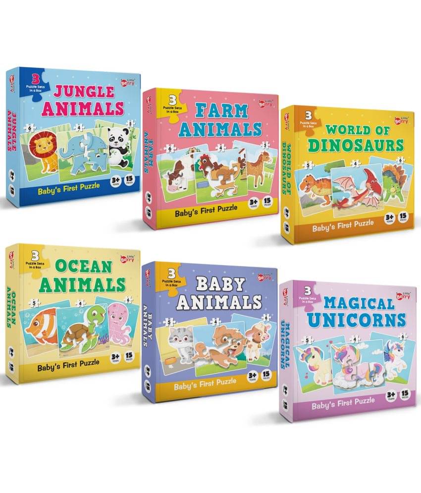 Little Berry Baby’s First Jigsaw Puzzle Set of 6 for Kids: Animals, Dinosaurs & Unicorns - 15 Puzzle Pieces Each     			Little Berry Baby’s First Jigsaw Puzzle Set of 6 for Kids: Animals, Dinosaurs & Unicorns - 15 Puzzle Pieces Each