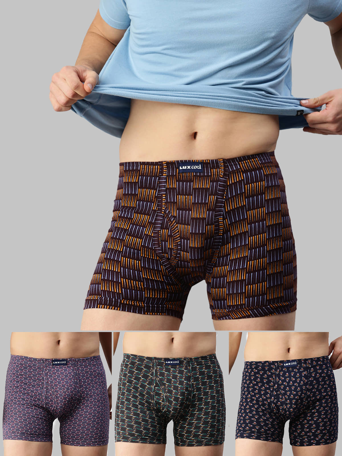 Pack of 4 Lux Cozi - Black Cotton Men's Trunks